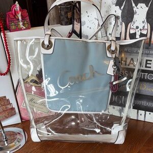 Coach Clear PVC Beach Tote with Blue Canvas Pouch RARE CHARM!!! VINTAGE